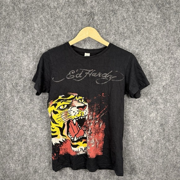 Vintage Ed Hardy Mens T-Shirt Black Tiger Graphic Size XL Y2K - Picture 1 of 7